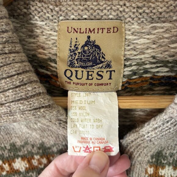 Unlimited Quest Full Zip Wool Blend Sweater Cardigan Beige Nordic Women's Medium - Picture 3 of 7